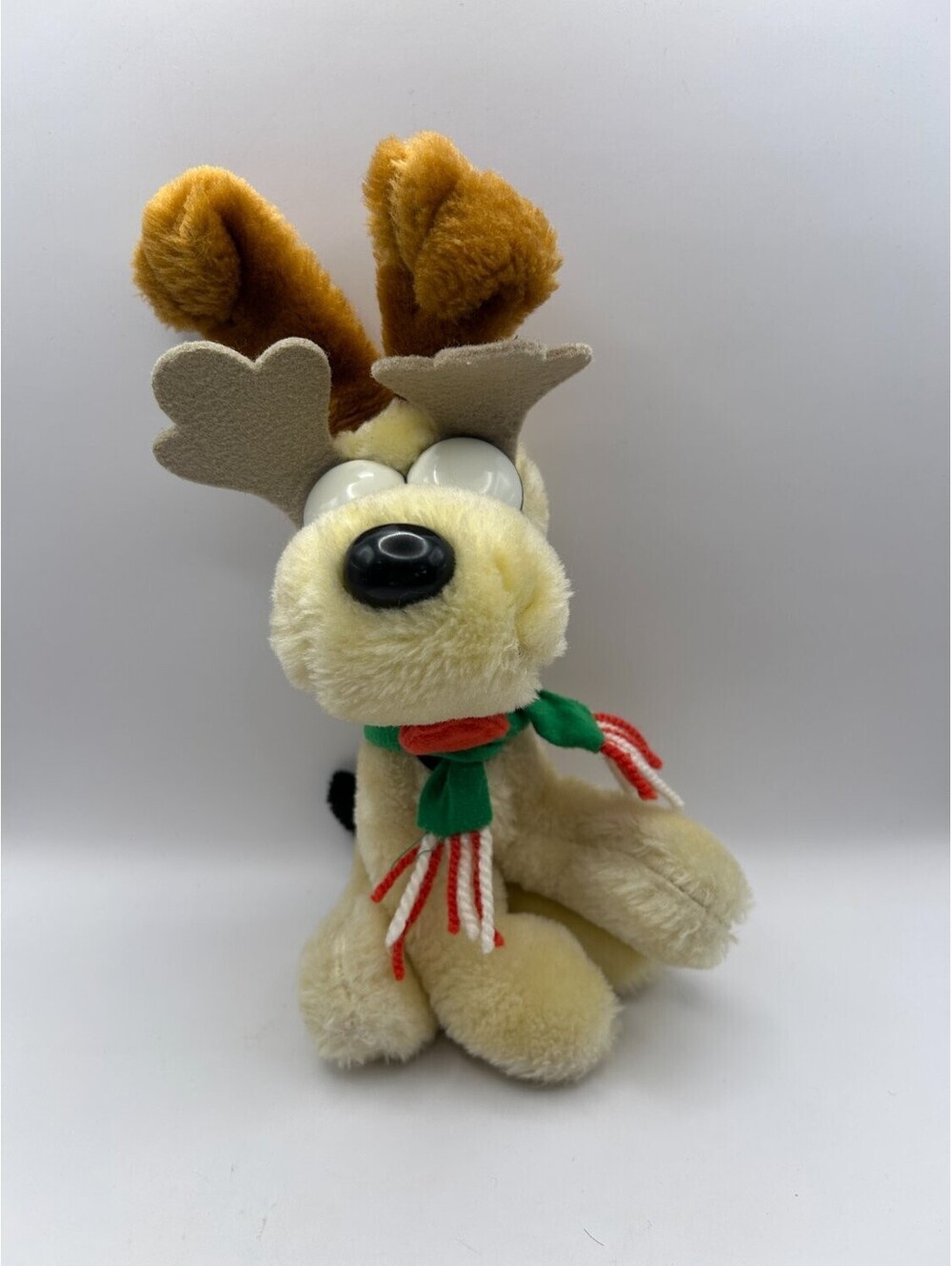 M-B Sales Odie Garfield Reindeer Antlers Christmas Plush Dog Stuffed Animal, Vtg